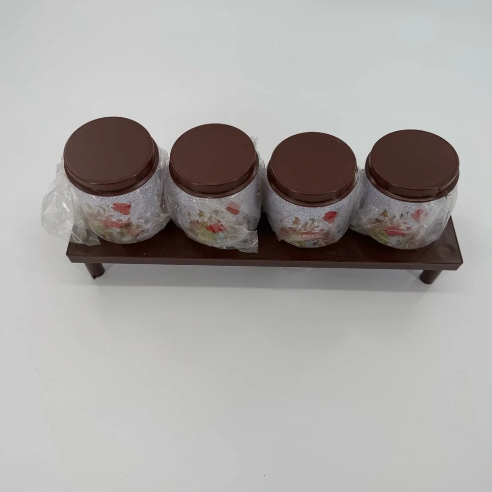 Vintage Floral Tin Canisters Retro Spice Jars Set‎ Of 4 Kitchen MCM Decor New